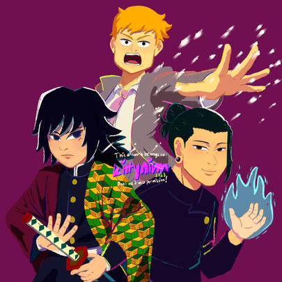 Three 2D fictional men from different animes with the same voice actor, Sakurai Takahiro